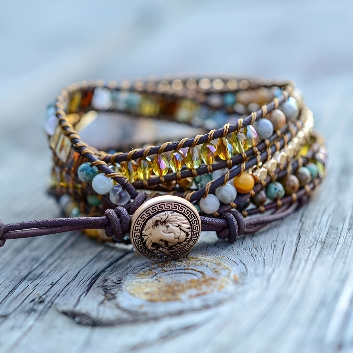 Wickelarmband “Göttin des Mondlichts“ aus Achat und Grünem Opal