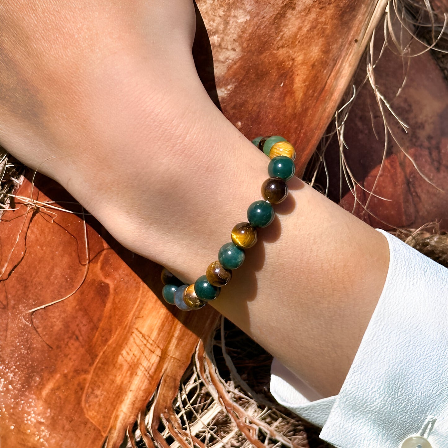 Balance-Armband aus Tigerauge und Moosachat