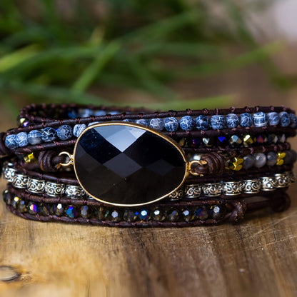 Wickelarmband “Mondlicht-Schutz“ aus Onyx und Quarz