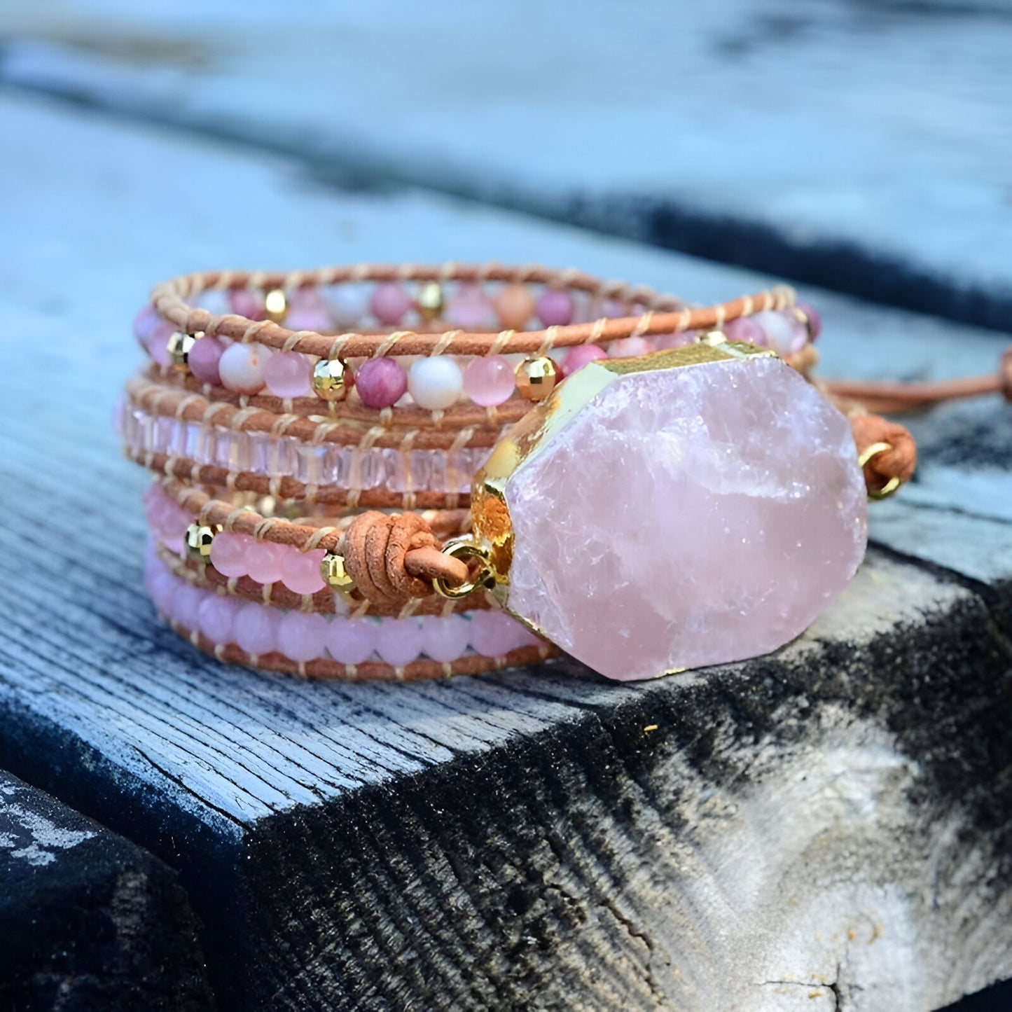 Wickelarmband “Herzheilung und Selbstliebe“ aus Rosenquarz