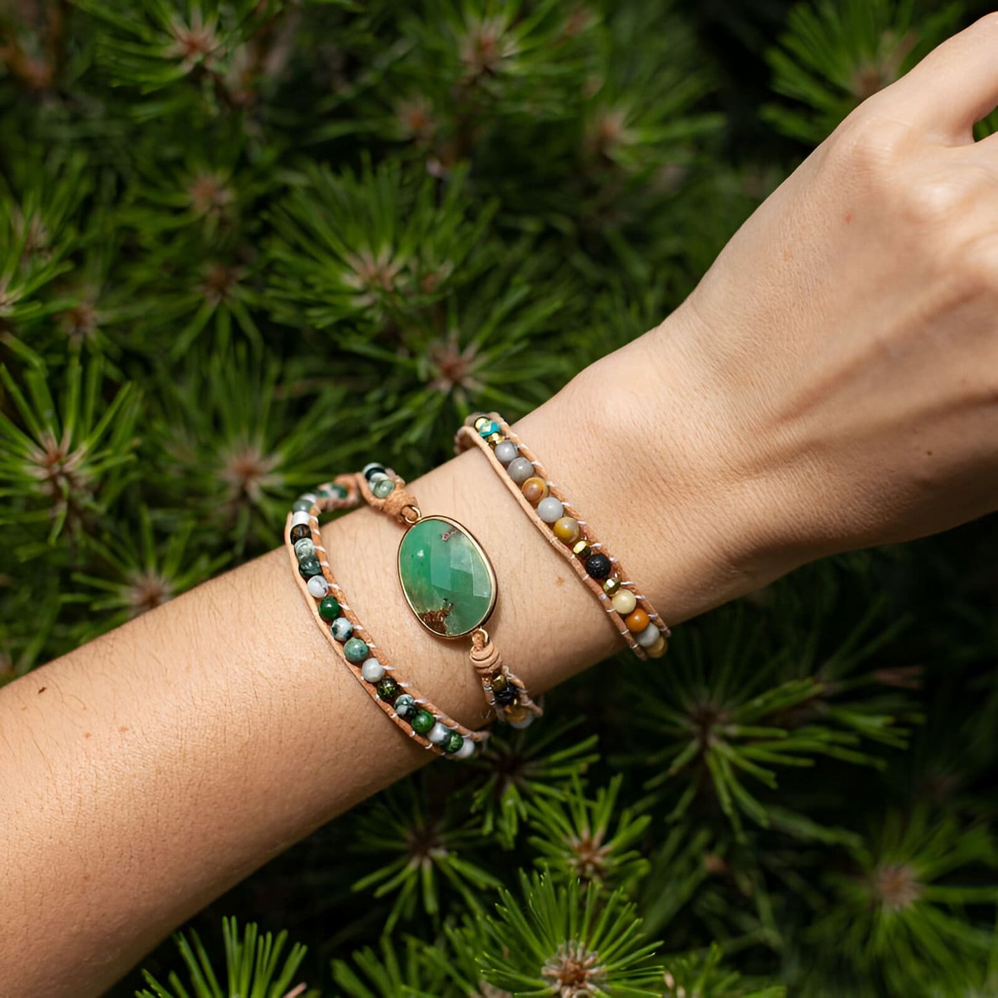 Wohlstands-Wickelarmband – Jade, Afrikanischer Türkis, Onyx und Lavastein