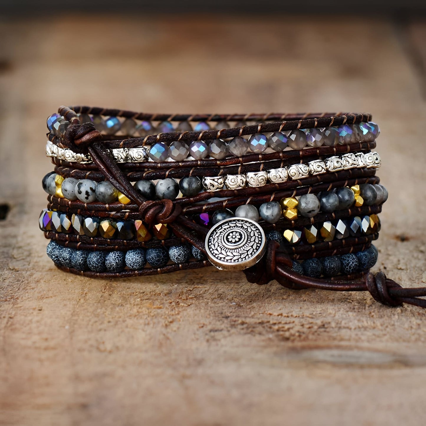 Wickelarmband “Mondlicht-Schutz“ aus Onyx und Quarz