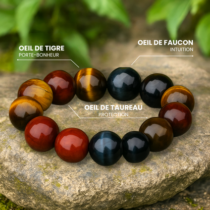 Dreifach-Auge - Armband aus Tigerauge, Stierauge und Falkenauge