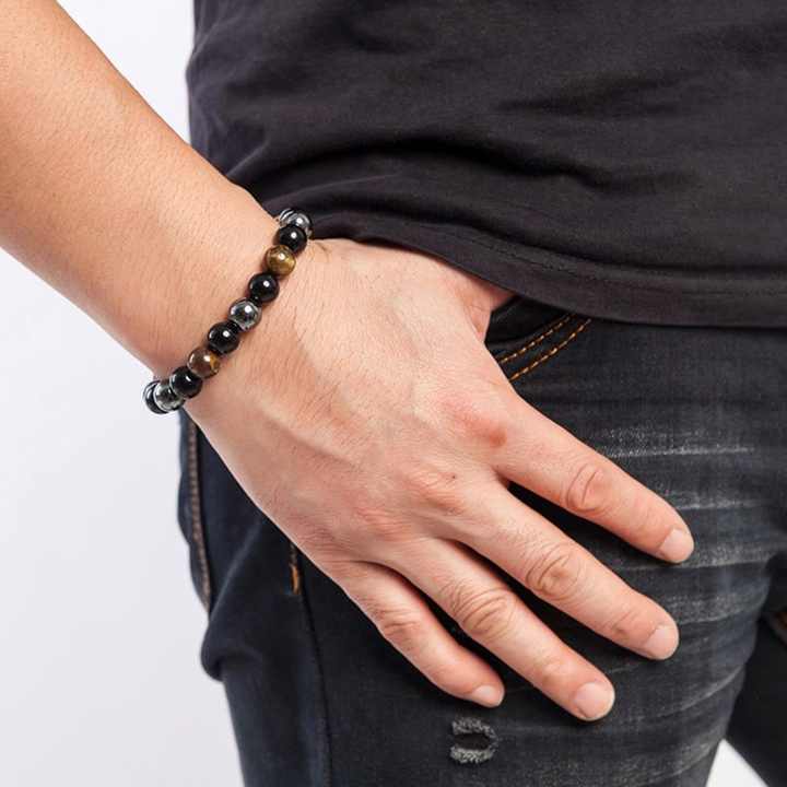 Schutzarmband “Dreifache Kraft“ mit Hämatit, Tigerauge und Obsidian