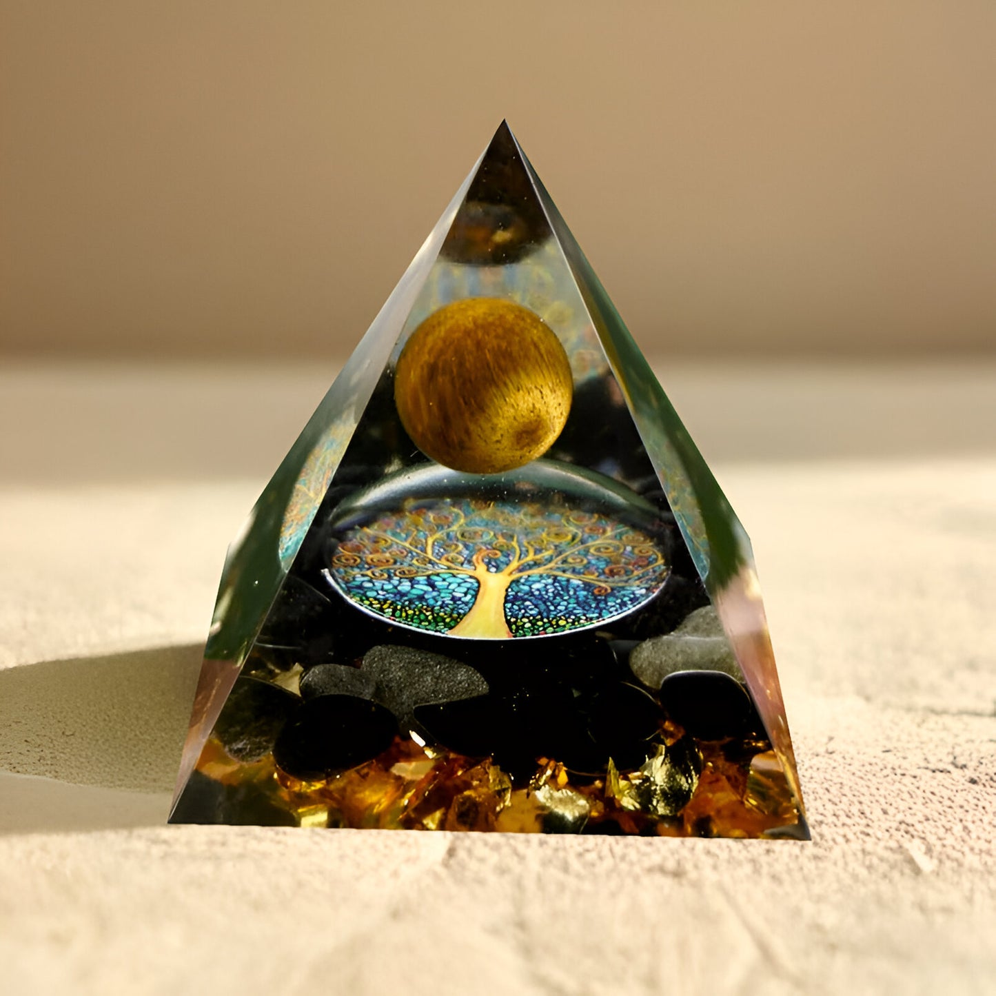 Orgonit “Arbre de Vie Renaissant“ mit Tigerauge und Obsidian