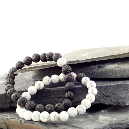 Duo-Armband “Liebe und Verbundenheit“ aus Howlith und Lavastein