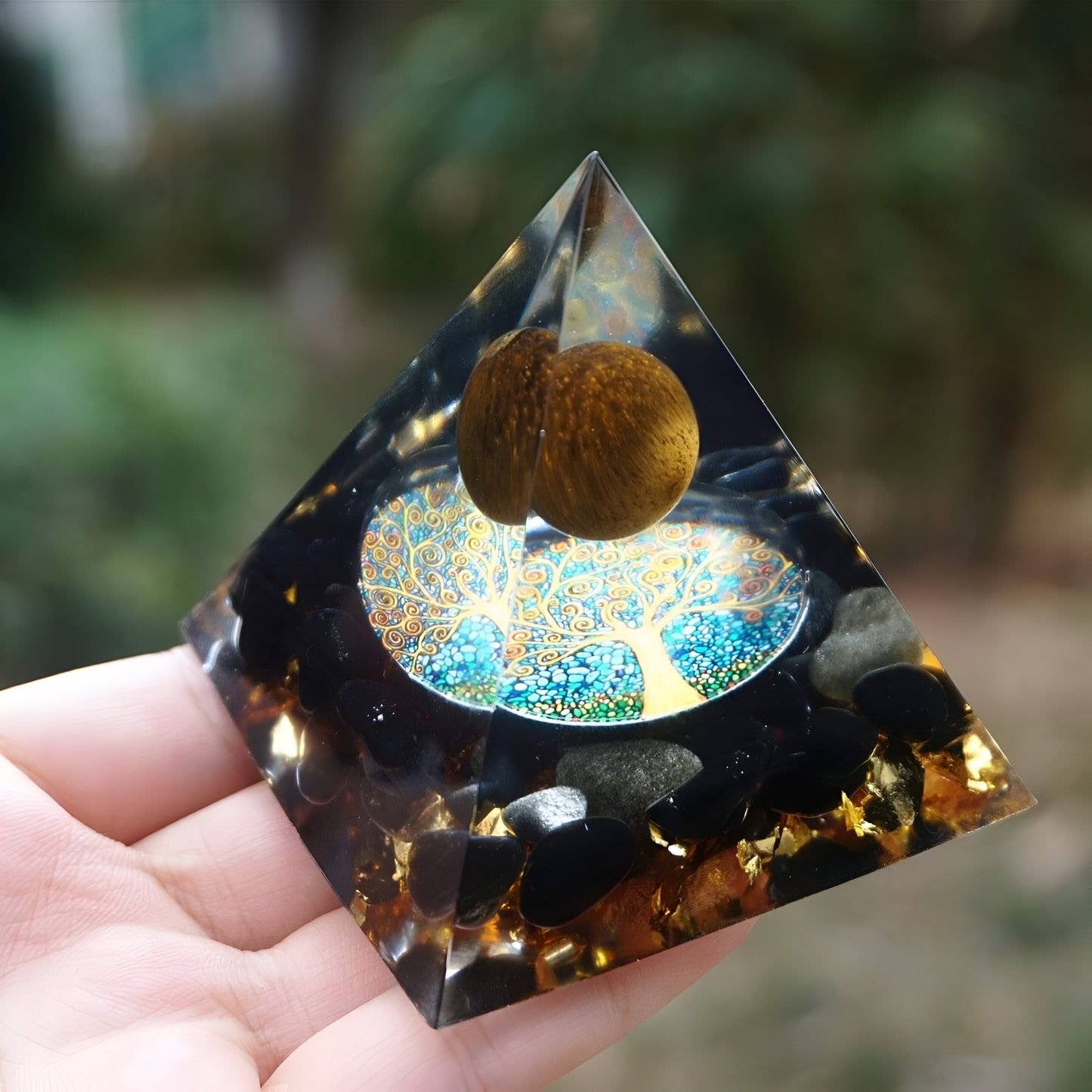 Orgonit “Arbre de Vie Renaissant“ mit Tigerauge und Obsidian