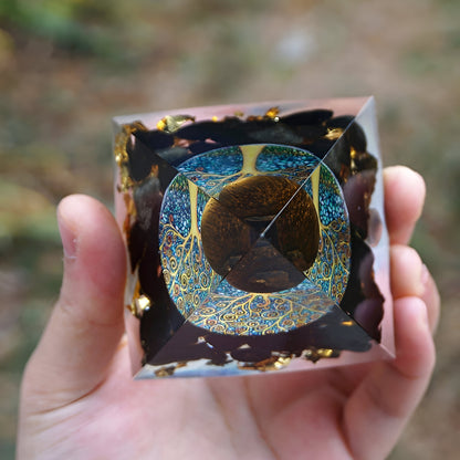 Orgonit “Arbre de Vie Renaissant“ mit Tigerauge und Obsidian